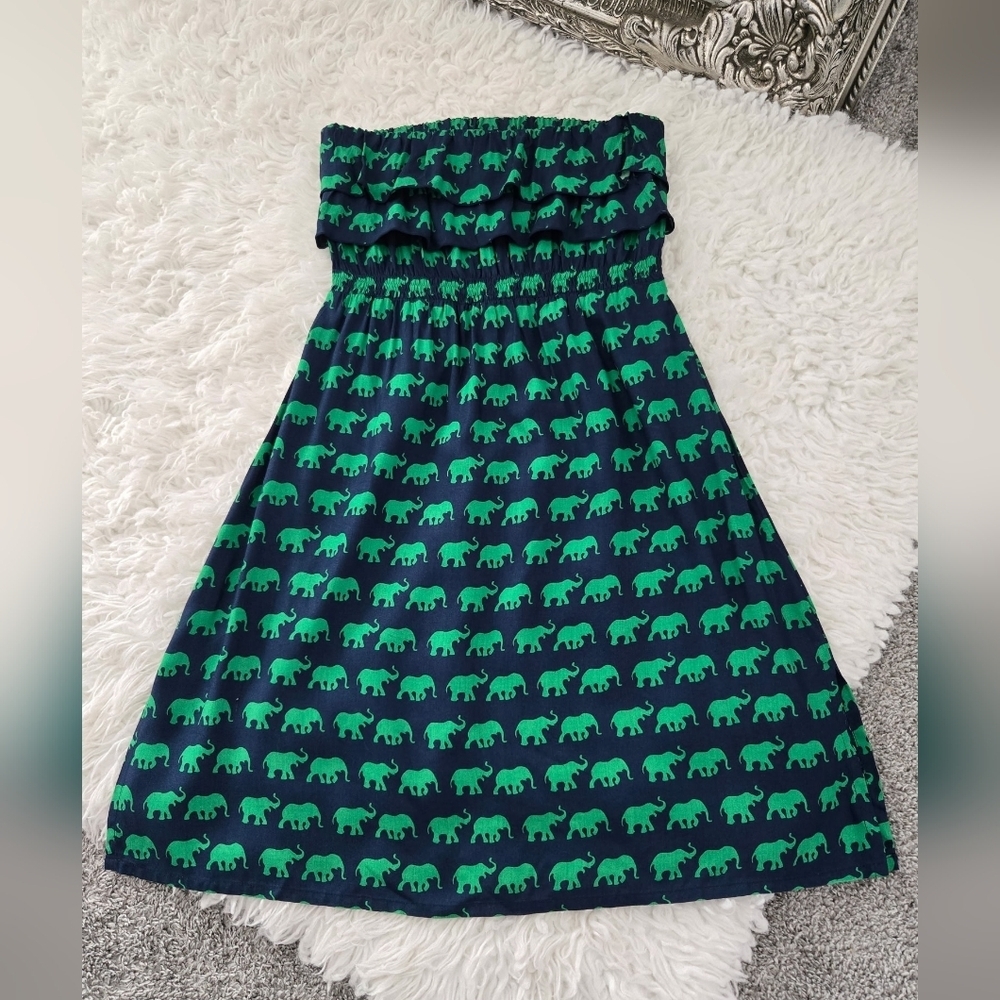 Escapada Elephant Print Strapless mini dress. Size Medium. Good preowned conditi